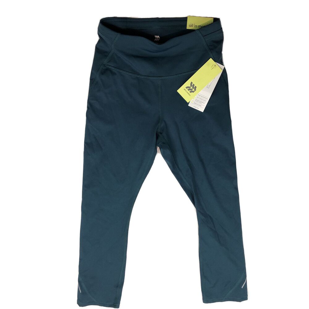 All In Motion Sleek Run Stretch High Rise Capri Teal Blue Leggings XS NNN14